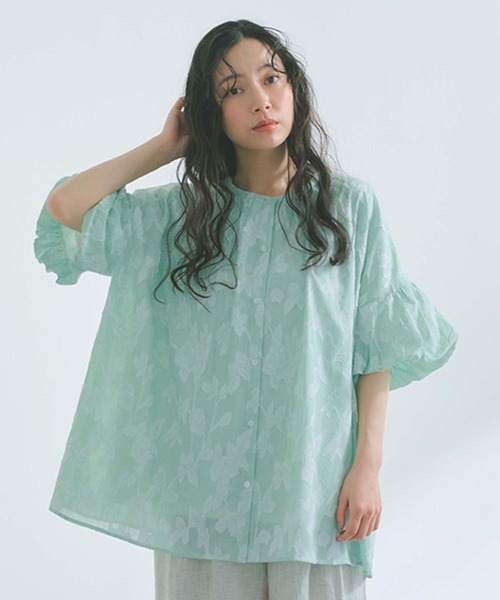 studio CLIP(スタディオクリップ)の「ダブルフロントストライプジャガードブラウス(シャツ/ブラウス・レディース・ブルー/ライトグリーン/ベージュ・FREE)」の1枚目の写真