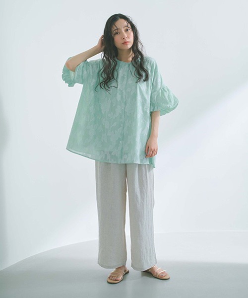 studio CLIP(スタディオクリップ)の「ダブルフロントストライプジャガードブラウス(シャツ/ブラウス・レディース・ブルー/ライトグリーン/ベージュ・FREE)」の6枚目の写真