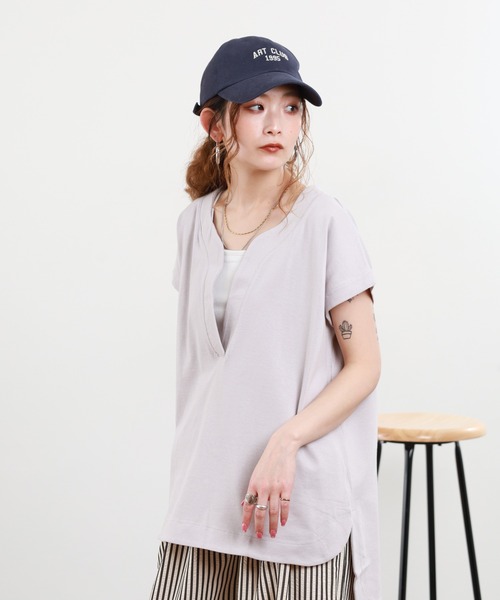 FUNALIVE(ファンアライブ)の「キーネックプルオーバー 半袖(Tシャツ/カットソー・レディース・グレー・M)」の4枚目の写真