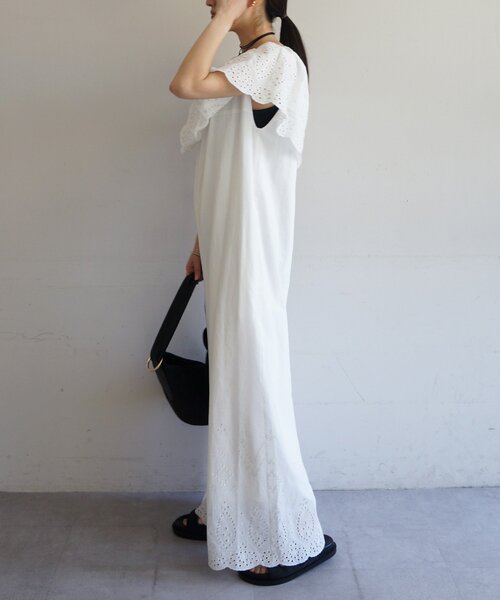 LOUNGEDRESS（ラウンジドレス）の「コットンレースオールインワン（つなぎ/オールインワン・レディース・オフホワイト/ブラック・FREE）」の4枚目の写真