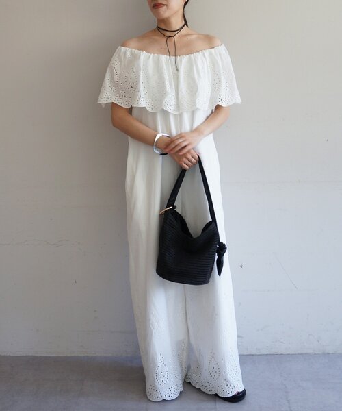 LOUNGEDRESS（ラウンジドレス）の「コットンレースオールインワン（つなぎ/オールインワン・レディース・オフホワイト/ブラック・FREE）」の6枚目の写真