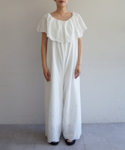 LOUNGEDRESS（ラウンジドレス）の「コットンレースオールインワン（つなぎ/オールインワン・レディース・オフホワイト/ブラック・FREE）」の7枚目の写真