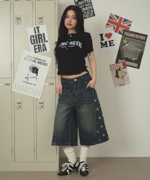 dispark(ディスパーク)の「DISPARK/【26年春夏新作】ヘンリーネックロゴSSトップ(Tシャツ/カットソー・レディース・ブラック/チャコール・FREE)」の3枚目の写真