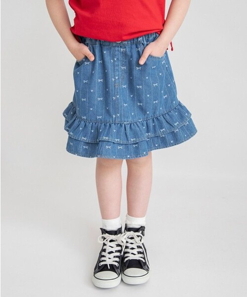 BRANSHES（ブランシェス）の「ジャガードデニムスカート（デニムスカート・キッズ・サックスブルー/ネイビー・100/90/130/110/120/140/150）」の3枚目の写真