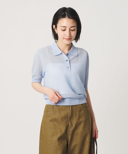 BEAUTY&YOUTH UNITED ARROWS（ビューティーアンドユースユナイテッドアローズ）の「メッシュ ポロニット プルオーバー ウォッシャブル（ニット/セーター・レディース・ライトブルー/ブラック/オフホワイト・FREE）」の3枚目の写真