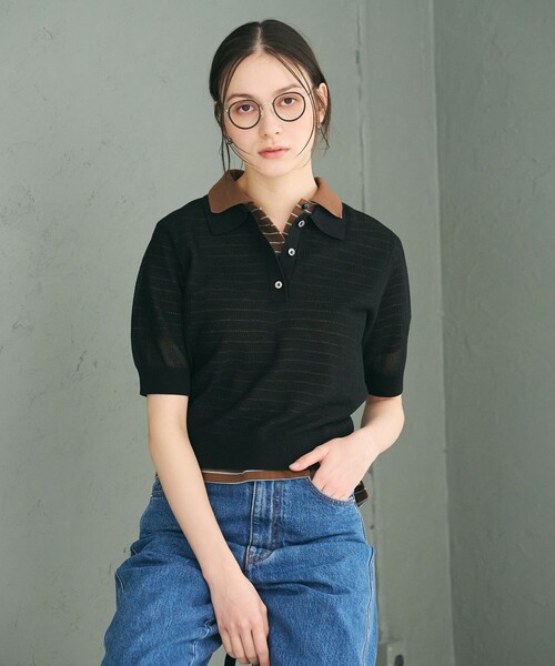 BEAUTY&YOUTH UNITED ARROWS（ビューティーアンドユースユナイテッドアローズ）の「メッシュ ポロニット プルオーバー ウォッシャブル（ニット/セーター・レディース・ライトブルー/ブラック/オフホワイト・FREE）」の2枚目の写真