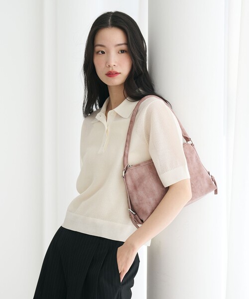 BEAUTY&YOUTH UNITED ARROWS（ビューティーアンドユースユナイテッドアローズ）の「メッシュ ポロニット プルオーバー ウォッシャブル（ニット/セーター・レディース・ライトブルー/ブラック/オフホワイト・FREE）」の4枚目の写真