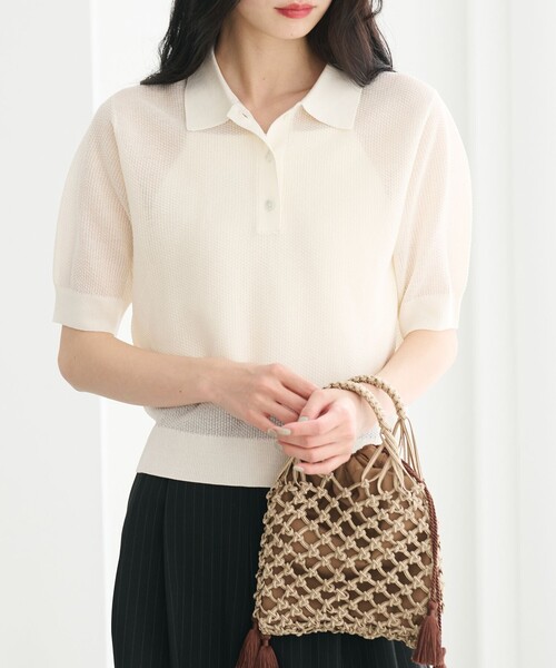 BEAUTY&YOUTH UNITED ARROWS（ビューティーアンドユースユナイテッドアローズ）の「メッシュ ポロニット プルオーバー ウォッシャブル（ニット/セーター・レディース・ライトブルー/ブラック/オフホワイト・FREE）」の6枚目の写真