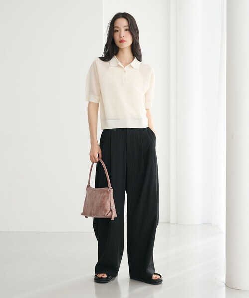BEAUTY&YOUTH UNITED ARROWS（ビューティーアンドユースユナイテッドアローズ）の「メッシュ ポロニット プルオーバー ウォッシャブル（ニット/セーター・レディース・ライトブルー/ブラック/オフホワイト・FREE）」の8枚目の写真