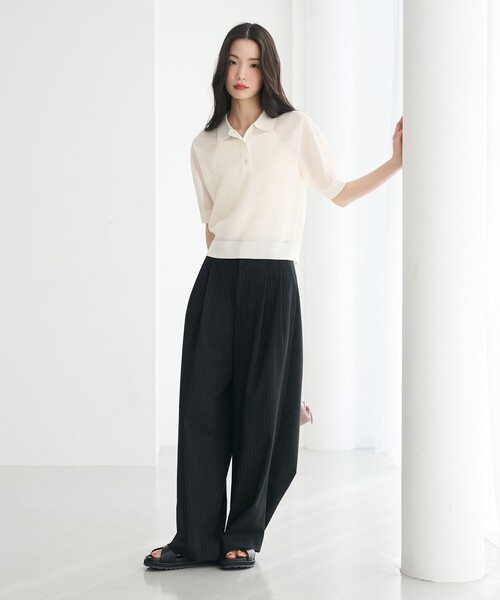 BEAUTY&YOUTH UNITED ARROWS（ビューティーアンドユースユナイテッドアローズ）の「メッシュ ポロニット プルオーバー ウォッシャブル（ニット/セーター・レディース・ライトブルー/ブラック/オフホワイト・FREE）」の9枚目の写真