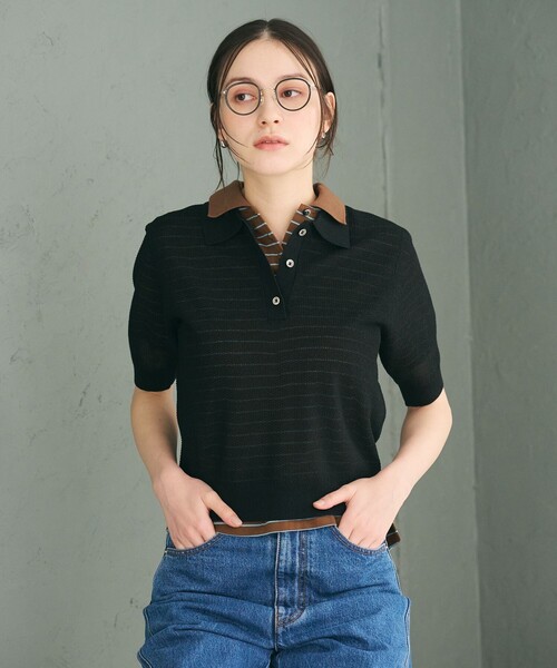 BEAUTY&YOUTH UNITED ARROWS（ビューティーアンドユースユナイテッドアローズ）の「メッシュ ポロニット プルオーバー ウォッシャブル（ニット/セーター・レディース・ライトブルー/ブラック/オフホワイト・FREE）」の11枚目の写真