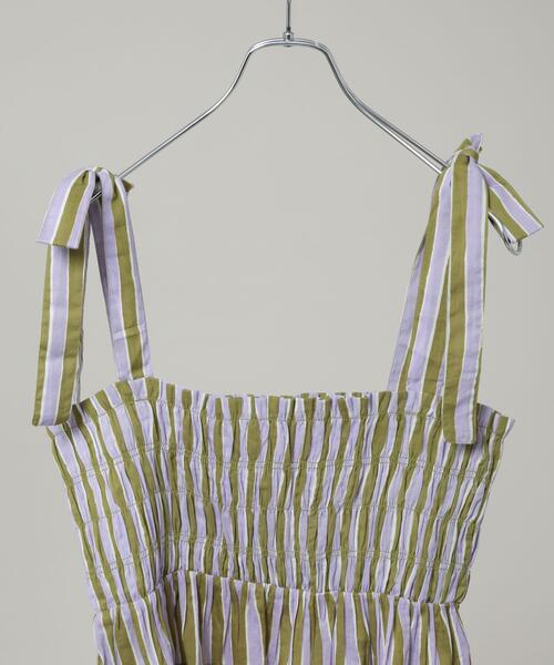 sara mallika(サラ マリカ)の「Sara mallika/Stripe Print Shiring Top(セットアップ可)(シャツ/ブラウス・レディース・カーキ・FREE)」の2枚目の写真