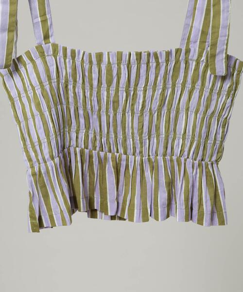 sara mallika(サラ マリカ)の「Sara mallika/Stripe Print Shiring Top(セットアップ可)(シャツ/ブラウス・レディース・カーキ・FREE)」の3枚目の写真