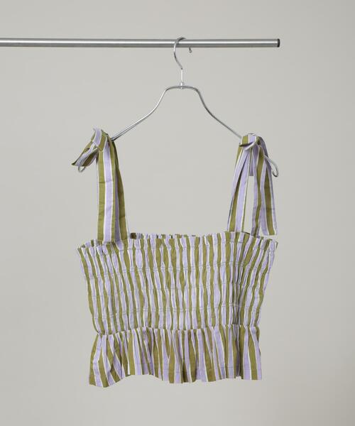 sara mallika(サラ マリカ)の「Sara mallika/Stripe Print Shiring Top(セットアップ可)(シャツ/ブラウス・レディース・カーキ・FREE)」の5枚目の写真