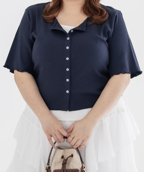 CLETTE(クレット)の「CLETTEオリジナルレイヤード風リブカットソー(Tシャツ/カットソー・レディース・ネイビー/グレー・4L/3L/LL)」の2枚目の写真