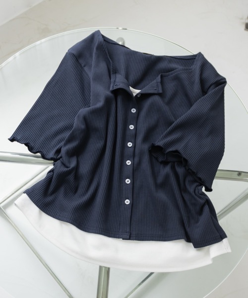 CLETTE(クレット)の「CLETTEオリジナルレイヤード風リブカットソー(Tシャツ/カットソー・レディース・ネイビー/グレー・4L/3L/LL)」の10枚目の写真