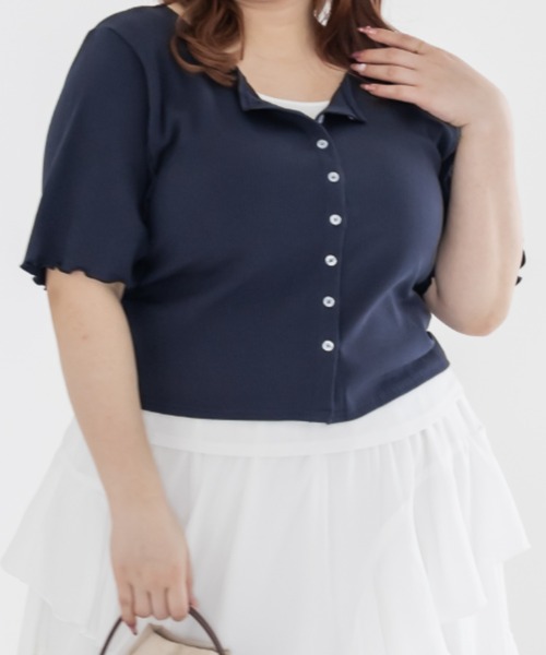 CLETTE(クレット)の「CLETTEオリジナルレイヤード風リブカットソー(Tシャツ/カットソー・レディース・ネイビー/グレー・4L/3L/LL)」の8枚目の写真