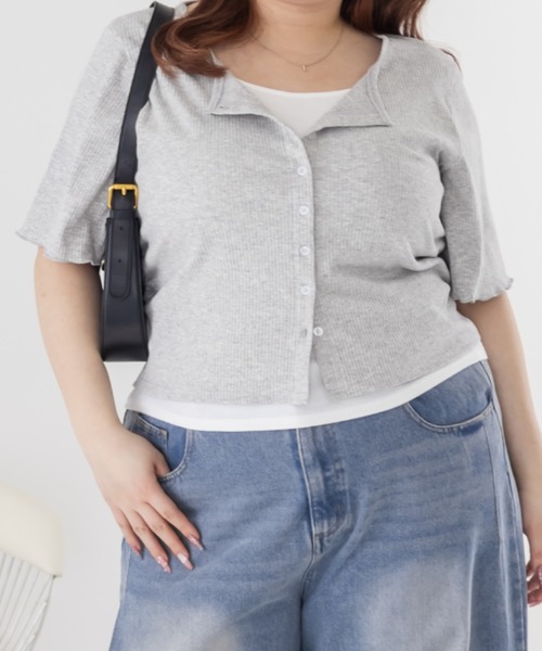 CLETTE(クレット)の「CLETTEオリジナルレイヤード風リブカットソー(Tシャツ/カットソー・レディース・ネイビー/グレー・4L/3L/LL)」の4枚目の写真