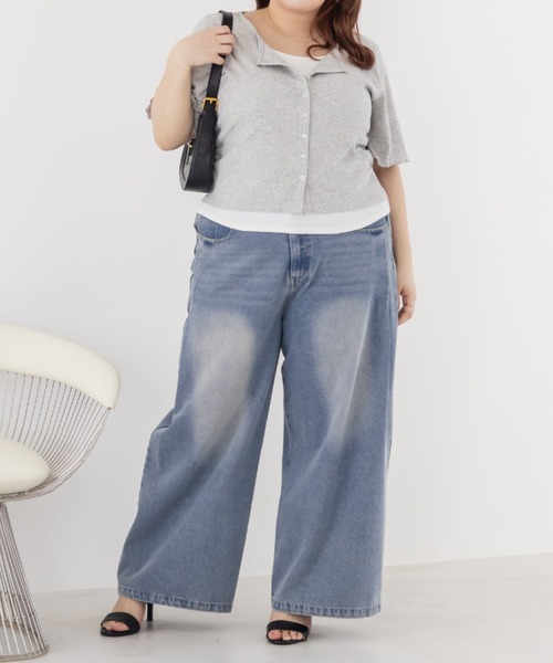 CLETTE(クレット)の「CLETTEオリジナルレイヤード風リブカットソー(Tシャツ/カットソー・レディース・ネイビー/グレー・4L/3L/LL)」の5枚目の写真