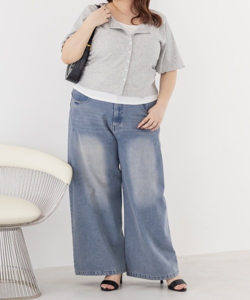 CLETTE(クレット)の「CLETTEオリジナルレイヤード風リブカットソー(Tシャツ/カットソー・レディース・ネイビー/グレー・4L/3L/LL)」の6枚目の写真