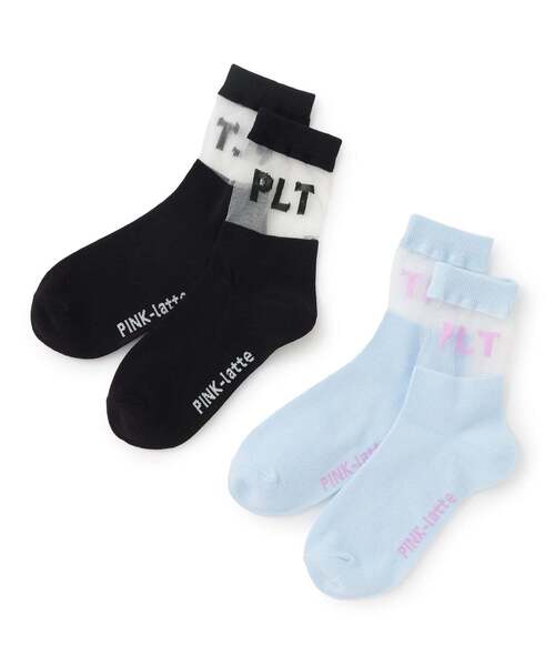 PINK-latte(ピンクラテ)の「シースルークルーソックス(ソックス/靴下・キッズ・サックスブルー/ブラック・F)」の5枚目の写真