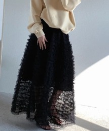ハイウエストチュールロングスカート