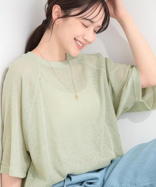 SHOO・LA・RUE（シューラルー）の「【S-LL】シアーワッフル ラグラン5分袖ゆるTシャツ（Tシャツ/カットソー・レディース・ブラウン系その他/オフホワイト/グリーン系・04/03/02/01）」の3枚目の写真