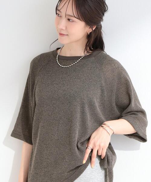 SHOO・LA・RUE（シューラルー）の「【S-LL】シアーワッフル ラグラン5分袖ゆるTシャツ（Tシャツ/カットソー・レディース・ブラウン系その他/オフホワイト/グリーン系・04/03/02/01）」の2枚目の写真