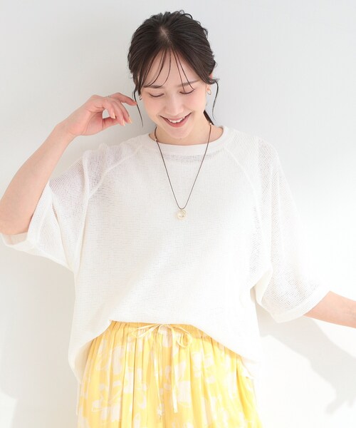 SHOO・LA・RUE（シューラルー）の「【S-LL】シアーワッフル ラグラン5分袖ゆるTシャツ（Tシャツ/カットソー・レディース・ブラウン系その他/オフホワイト/グリーン系・04/03/02/01）」の21枚目の写真