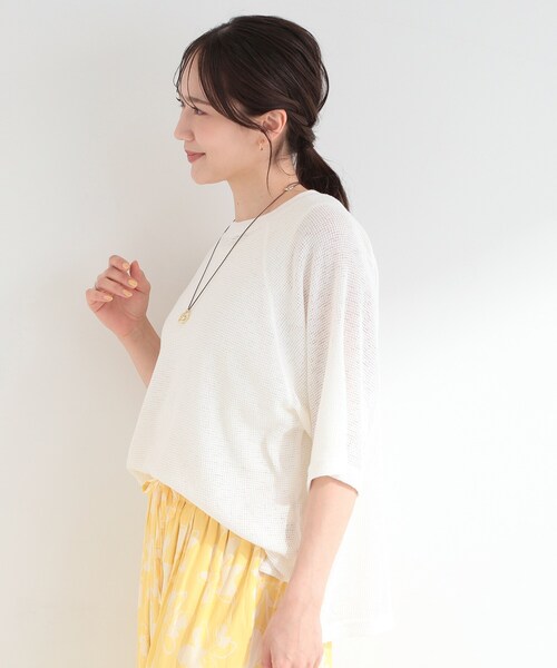 SHOO・LA・RUE（シューラルー）の「【S-LL】シアーワッフル ラグラン5分袖ゆるTシャツ（Tシャツ/カットソー・レディース・ブラウン系その他/オフホワイト/グリーン系・04/03/02/01）」の20枚目の写真