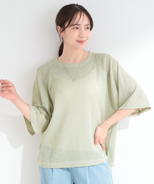 SHOO・LA・RUE（シューラルー）の「【S-LL】シアーワッフル ラグラン5分袖ゆるTシャツ（Tシャツ/カットソー・レディース・ブラウン系その他/オフホワイト/グリーン系・04/03/02/01）」の17枚目の写真