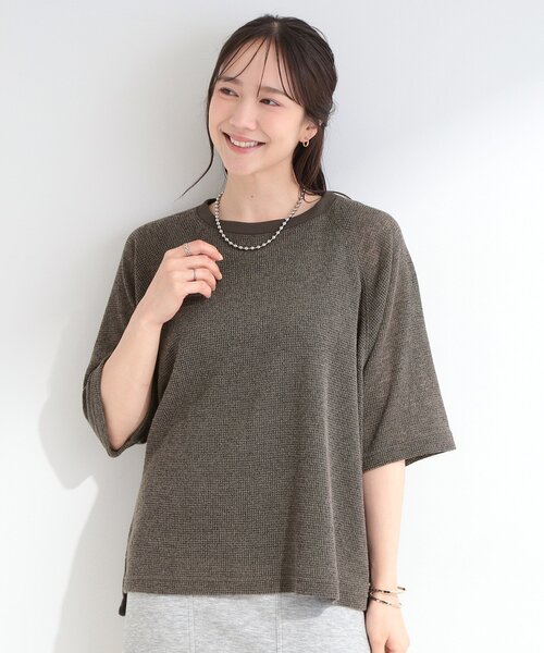 SHOO・LA・RUE（シューラルー）の「【S-LL】シアーワッフル ラグラン5分袖ゆるTシャツ（Tシャツ/カットソー・レディース・ブラウン系その他/オフホワイト/グリーン系・04/03/02/01）」の13枚目の写真