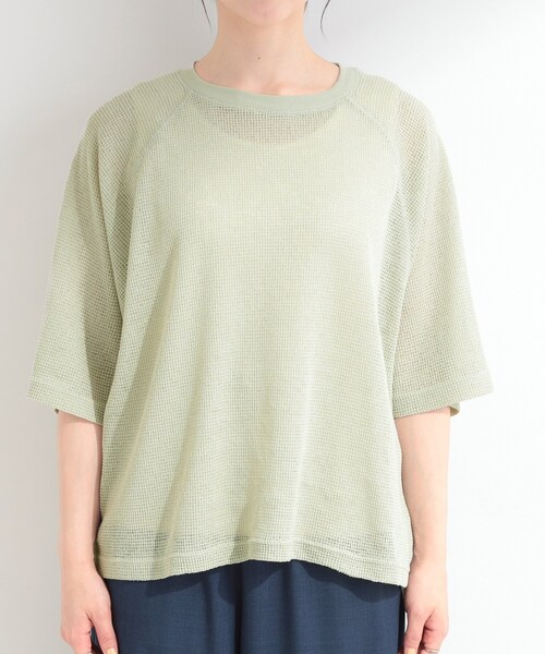 SHOO・LA・RUE（シューラルー）の「【S-LL】シアーワッフル ラグラン5分袖ゆるTシャツ（Tシャツ/カットソー・レディース・ブラウン系その他/オフホワイト/グリーン系・04/03/02/01）」の9枚目の写真