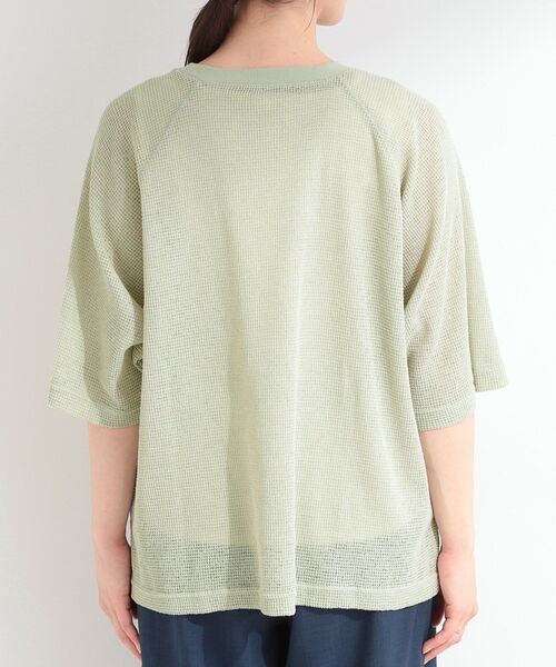 SHOO・LA・RUE（シューラルー）の「【S-LL】シアーワッフル ラグラン5分袖ゆるTシャツ（Tシャツ/カットソー・レディース・ブラウン系その他/オフホワイト/グリーン系・04/03/02/01）」の7枚目の写真