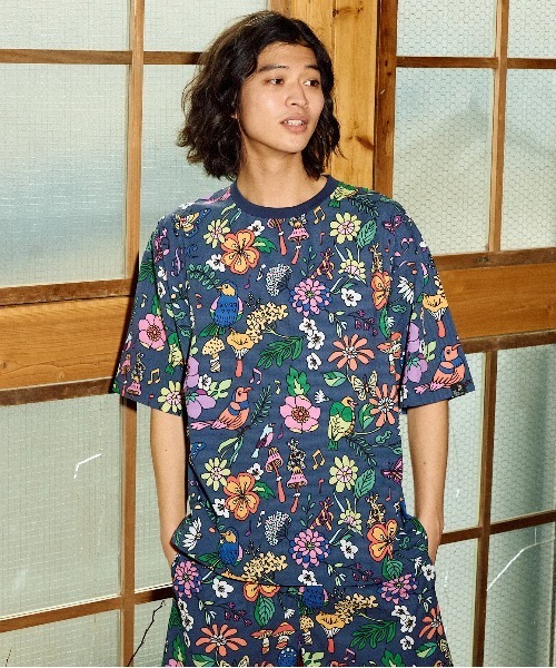 go slow caravan（ゴースローキャラバン）の「ストレッチサッカー 総柄プリント S/STEE（Tシャツ/カットソー・メンズ・ネイビー/ブラック/アイボリー・LARGE/MEDIUM/X-LARGE）」の16枚目の写真