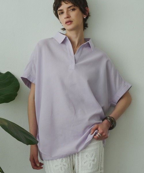 Plumel（プルメル）の「Linen French Sleeve Cocoon Shirt / リネンブレンドフレンチスリーブコクーンシャツ（シャツ/ブラウス・レディース・ラベンダー/ベージュ/イエロー/ブラウン/オフホワイト/ブルー・MEDIUM）」の5枚目の写真