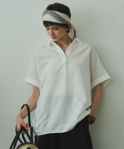 Plumel（プルメル）の「Linen French Sleeve Cocoon Shirt / リネンブレンドフレンチスリーブコクーンシャツ（シャツ/ブラウス・レディース・ラベンダー/ベージュ/イエロー/ブラウン/オフホワイト/ブルー・MEDIUM）」の3枚目の写真