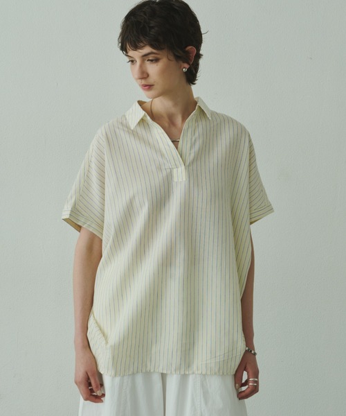 Plumel（プルメル）の「Linen French Sleeve Cocoon Shirt / リネンブレンドフレンチスリーブコクーンシャツ（シャツ/ブラウス・レディース・ラベンダー/ベージュ/イエロー/ブラウン/オフホワイト/ブルー・MEDIUM）」の9枚目の写真