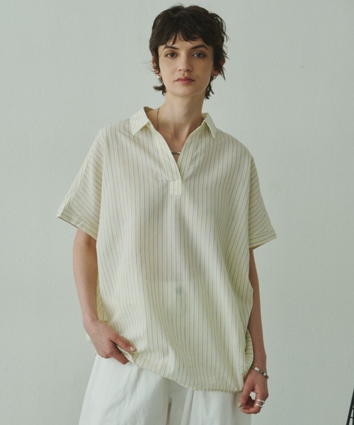 Plumel（プルメル）の「Linen French Sleeve Cocoon Shirt / リネンブレンドフレンチスリーブコクーンシャツ（シャツ/ブラウス・レディース・ラベンダー/ベージュ/イエロー/ブラウン/オフホワイト/ブルー・MEDIUM）」の7枚目の写真