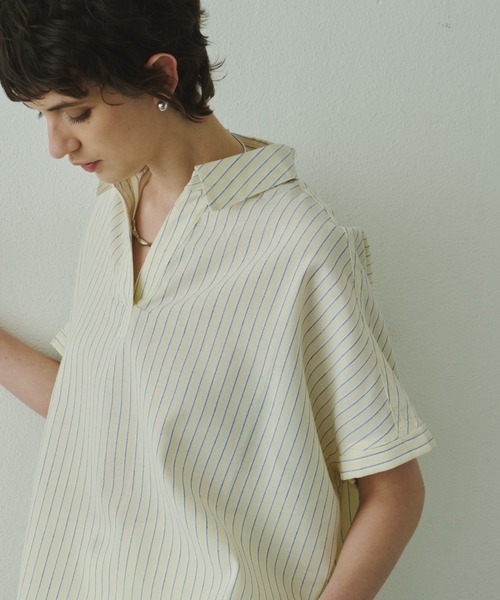 Plumel（プルメル）の「Linen French Sleeve Cocoon Shirt / リネンブレンドフレンチスリーブコクーンシャツ（シャツ/ブラウス・レディース・ラベンダー/ベージュ/イエロー/ブラウン/オフホワイト/ブルー・MEDIUM）」の14枚目の写真
