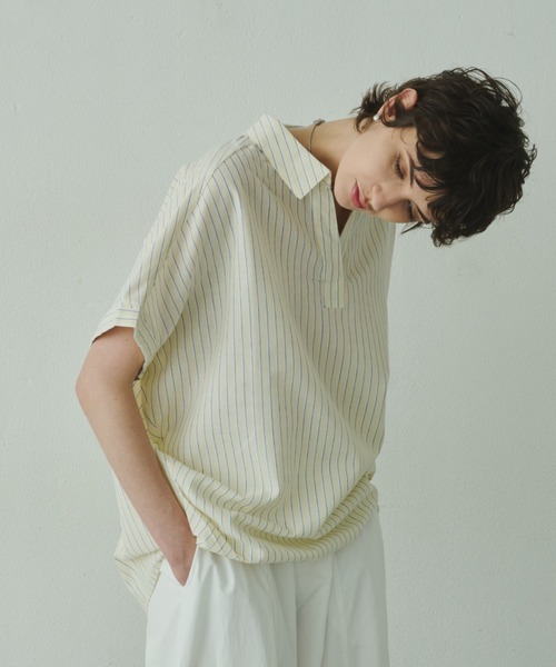 Plumel（プルメル）の「Linen French Sleeve Cocoon Shirt / リネンブレンドフレンチスリーブコクーンシャツ（シャツ/ブラウス・レディース・ラベンダー/ベージュ/イエロー/ブラウン/オフホワイト/ブルー・MEDIUM）」の10枚目の写真