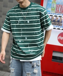 HOOK | HOOK ペイントスプラッシュ × ボーダー 半袖 Tシャツ (SS)(Tシャツ/カットソー)