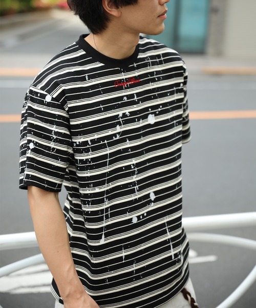 HOOK(フック)の「HOOK ペイントスプラッシュ × ボーダー 半袖 Tシャツ (SS)(Tシャツ/カットソー・メンズ・オフホワイト/ブラック/グリーン・L/M)」の17枚目の写真