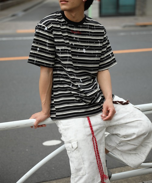 HOOK(フック)の「HOOK ペイントスプラッシュ × ボーダー 半袖 Tシャツ (SS)(Tシャツ/カットソー・メンズ・オフホワイト/ブラック/グリーン・L/M)」の18枚目の写真