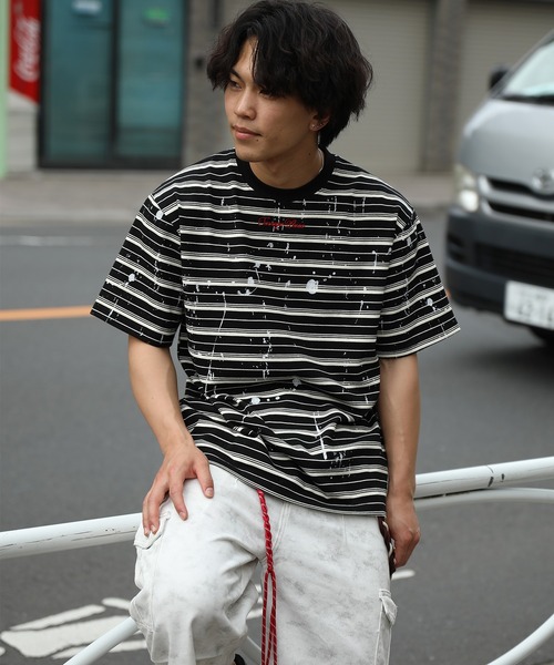 HOOK(フック)の「HOOK ペイントスプラッシュ × ボーダー 半袖 Tシャツ (SS)(Tシャツ/カットソー・メンズ・オフホワイト/ブラック/グリーン・L/M)」の21枚目の写真