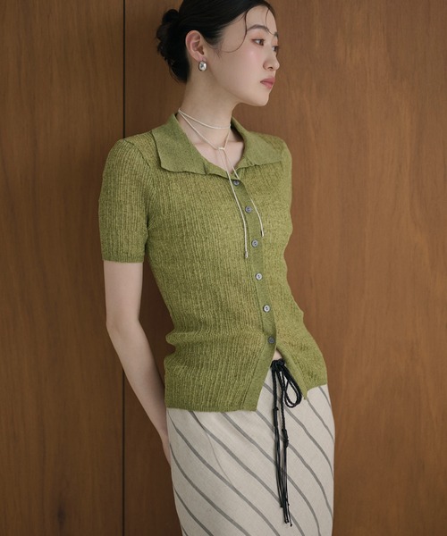 LAULEN(ローレン)の「random rib knit cardigan /ランダムリブニットカーディガン(カーディガン/ボレロ・レディース・グレー/オートミール/アイボリー/グリーン/ブラック・FREE)」の1枚目の写真