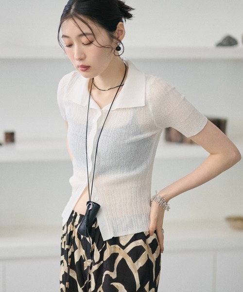 LAULEN(ローレン)の「random rib knit cardigan /ランダムリブニットカーディガン(カーディガン/ボレロ・レディース・グレー/オートミール/アイボリー/グリーン/ブラック・FREE)」の2枚目の写真
