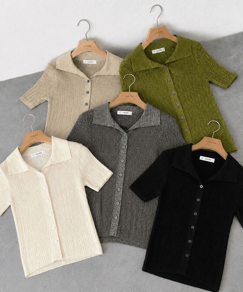 LAULEN(ローレン)の「random rib knit cardigan /ランダムリブニットカーディガン(カーディガン/ボレロ・レディース・グレー/オートミール/アイボリー/グリーン/ブラック・FREE)」の9枚目の写真
