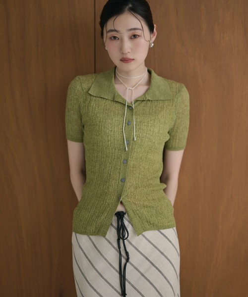 LAULEN(ローレン)の「random rib knit cardigan /ランダムリブニットカーディガン(カーディガン/ボレロ・レディース・グレー/オートミール/アイボリー/グリーン/ブラック・FREE)」の10枚目の写真