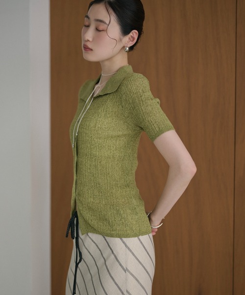 LAULEN(ローレン)の「random rib knit cardigan /ランダムリブニットカーディガン(カーディガン/ボレロ・レディース・グレー/オートミール/アイボリー/グリーン/ブラック・FREE)」の14枚目の写真